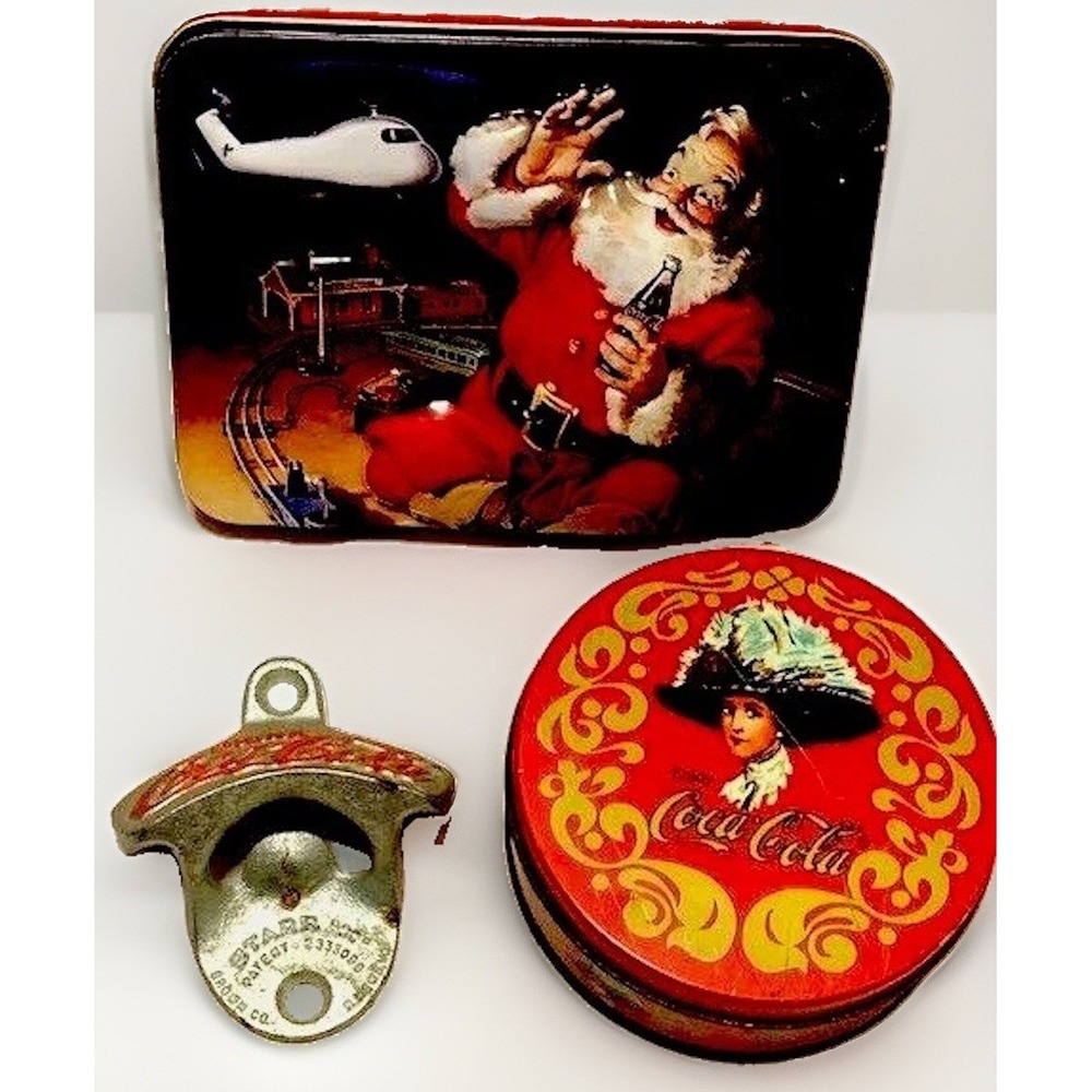 Vintage Coke Decor LOT Bottle Opener Playing Cards Coasters Bar cart Mancave